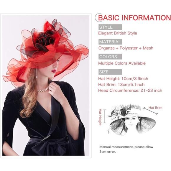 Women's Kentucky Derby Church Dress Hat C3 Red - Picture 5 of 7